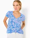Lilly Pulitzer Etta V-neck Cotton Top In Boca Blue Sea What I Sea