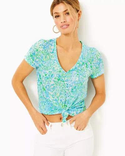 Lilly Pulitzer Etta V-neck Cotton Top In Hydra Blue Dandy Lions
