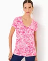 Lilly Pulitzer Etta V-neck Cotton Top In Peony Pink Seaside Scene