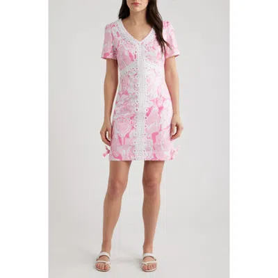 Evita Short Sleeve Stretch Shift Dress In Confetti Pink In Multi from Lilly Pulitzer