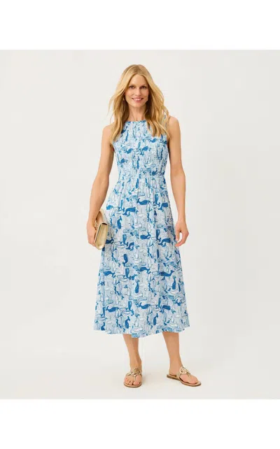 Lilly Pulitzer Finnley Midi Dress In Nassau Blue Thar She Blows In Transparent