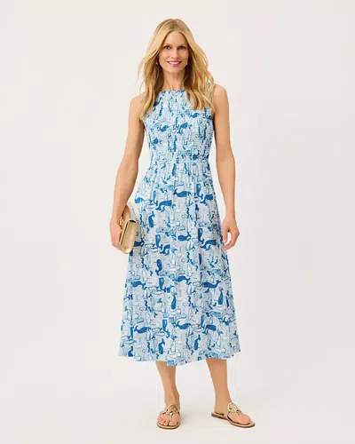 Lilly Pulitzer Finnley Smocked Midi Dress In Blue
