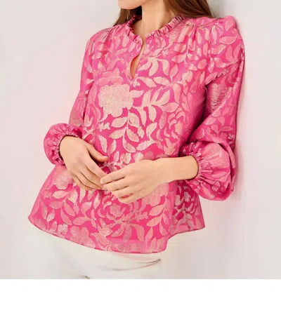 Lilly Pulitzer Giana Long Sleeve Top In Sun Shell Pink Floral Bloom Silk Clip