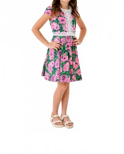 Lilly Pulitzer Kids' Girls Idala Short Sleeve Dress In Low Tide Navy Florrie In Multi