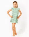 Lilly Pulitzer Girls Little Lilly Short Sleeve Shift Dress In Fiddle Leaf Green Windowpane Boucle