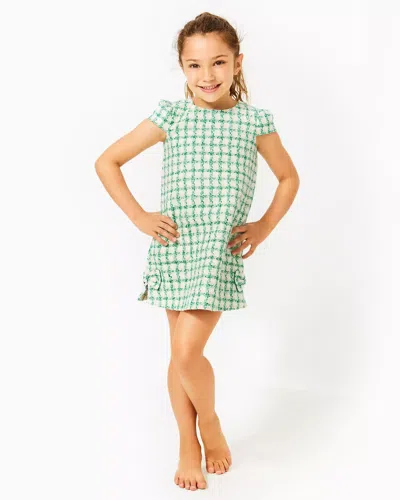 Lilly Pulitzer Girls Little Lilly Short Sleeve Shift Dress In Fiddle Leaf Green Windowpane Boucle