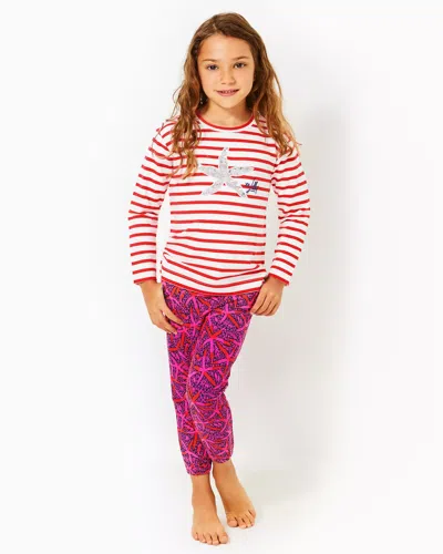 Lilly Pulitzer Girls Mini Ballad Sweatshirt In Rococo Red Coastal Stripe Starfish Embellishment Ch