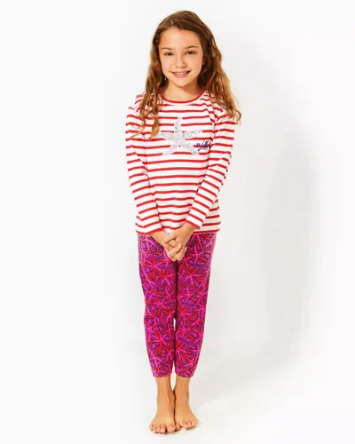 Lilly Pulitzer Girls Mini Mallie Terry Pant In Passion Fruit Pink Star Searching