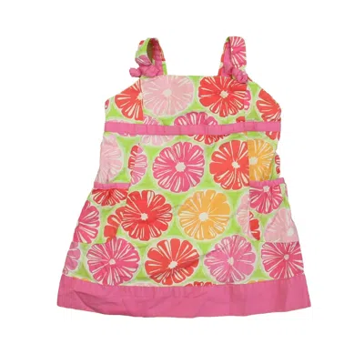 Pre-owned Lilly Pulitzer Kids' Girls Pink Green Floral Dress In Multi