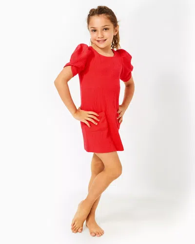 Lilly Pulitzer Girls Taslim Shift Dress In Rococo Red Wavy Knit Jacquard