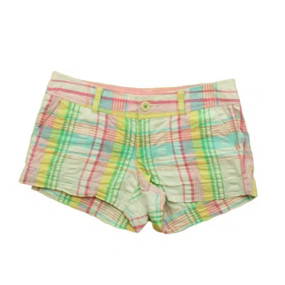 Pre-owned Lilly Pulitzer Kids' Girls White Pink Plaid Shorts Size: Junior 0 In Green