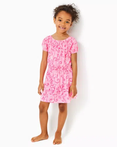 Lilly Pulitzer Girls Wyndmoor Dress In Conch Shell Pink Flamingle Garden