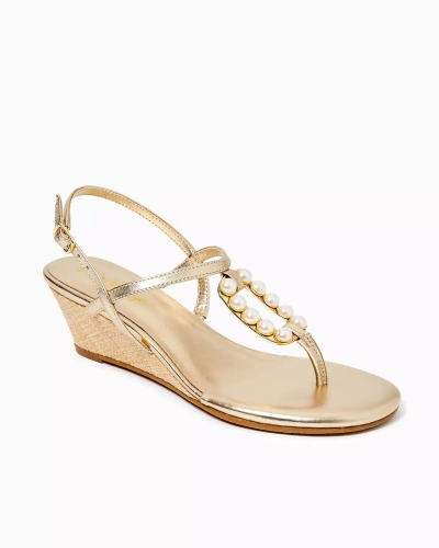 Lilly Pulitzer Good As Gold Pearl Wedge In Gold Metallic
