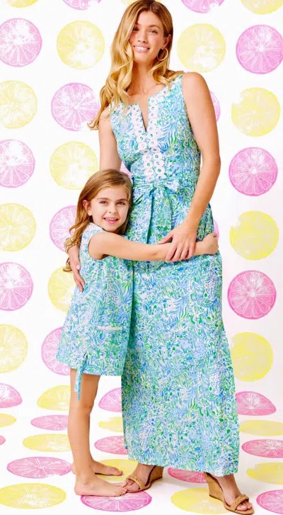 Pre-owned Lilly Pulitzer Gulianna Maxi Hydra Blue Dandy Lions $298 Size 10,14 In Multicolor