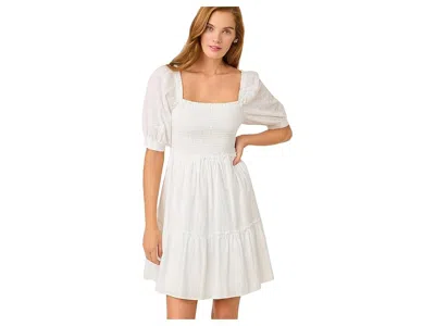 Lilly Pulitzer Hadly Short Sleeve Smocked Dress In Resort White Sunshowers Embroidery