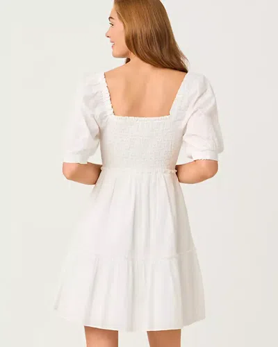 Lilly Pulitzer Hadly Short Sleeve Smocked Dress In Resort White Sunshowers Embroidery