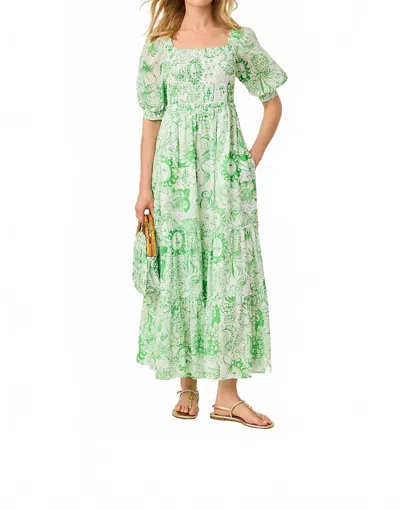 Lilly Pulitzer Hadly Short Sleeve Smocked Maxi Dress In Putting Green Fleur De Lilly
