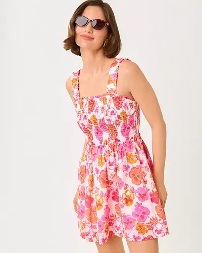 Lilly Pulitzer Hadly Skirted Romper In Resort White Pansy Fansy