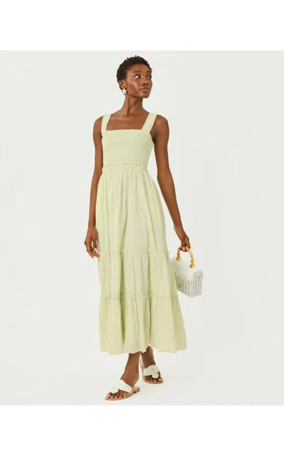 Lilly Pulitzer Hadly Smocked Maxi Dress In Pistachio Macaron X Conch Shell Pink Ltwt Oxford In Yellow