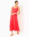 Lilly Pulitzer Hadly Smocked Maxi Dress In Mizner Red Poly Crepe Swirl Clip