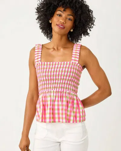 Lilly Pulitzer Hadly Smocked Top In Cherry Blossom Pink Summer Lovin Gingham Print In Red