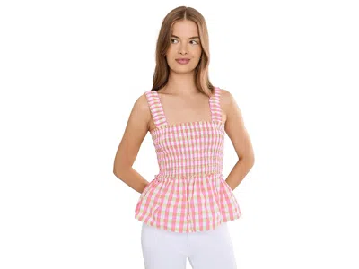 Lilly Pulitzer Hadly Smocked Top Women's Blouse Cherry Blossom Pink Summer Lovin Gingham: Sm