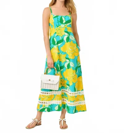 Lilly Pulitzer Haliey Midi Dress In Blue Curacao Rose Bud In Multi