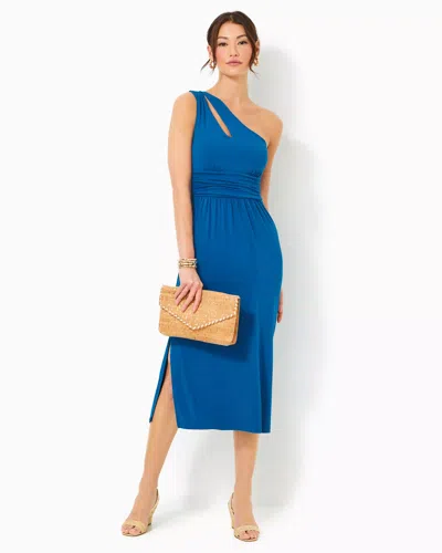 Lilly Pulitzer Helina One-shoulder Midi Dress In Barton Blue