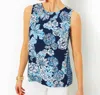 Lilly Pulitzer Iona Sleeveless Top In Low Tide Navy Bouquet All Day Engine