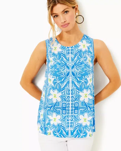 Lilly Pulitzer Iona Sleeveless Top In Lunar Blue My Flutter Half Engineered Woven Top