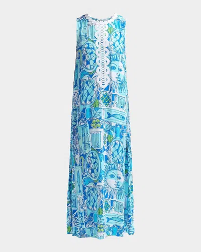 Lilly Pulitzer Iris Harlillyquin Printed Maxi Dress In Blue