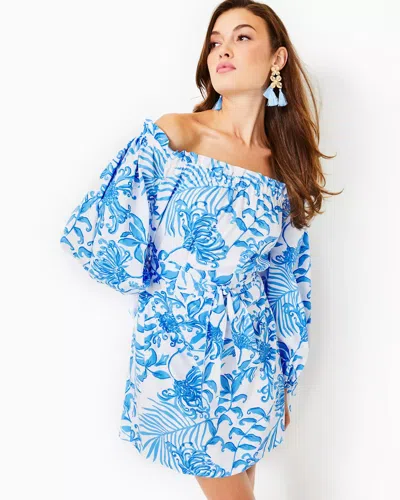 Lilly Pulitzer Jamielynn Off-the-shoulder Cotton Dress In Resort White Glisten In The Sun