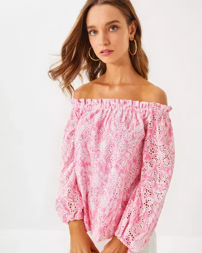 Lilly Pulitzer Jamielynn Off-the-shoulder Top In Rousseau Pink Tulip To Tango