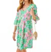 Lilly Pulitzer Jannie V-neck Three Quarter Sleeve Mini Dress In Multi Plumes In Bloom
