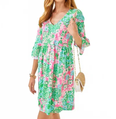 Lilly Pulitzer Jannie V-neck Three Quarter Sleeve Mini Dress In Multi Plumes In Bloom