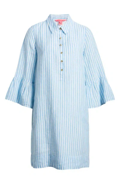 Lilly Pulitzer Jazmyn Stripe Bell Sleeve Linen Tunic Dress In Lunar Blue Bimini Stripe