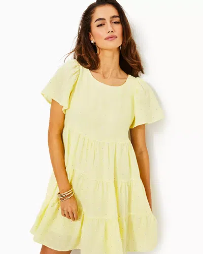 Lilly Pulitzer Jocelyn Linen Dress In Finch Yellow You Drive Me Daisy Embroidered Linen