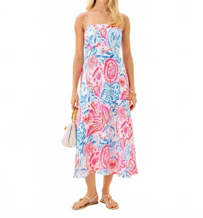 LILLY PULITZER JORGIAN LINEN MIDI DRESS IN RESORT WHITE SUN SEA SAND