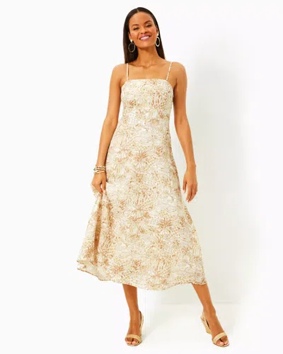 Lilly Pulitzer Jorgian Linen Midi Dress In Sand Bar Palm Beach Paradise