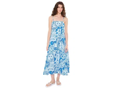 Lilly Pulitzer Jorgian Linen Midi Dress Women's Dress Resort White Oversized Harlillyquin: 0 In Blue