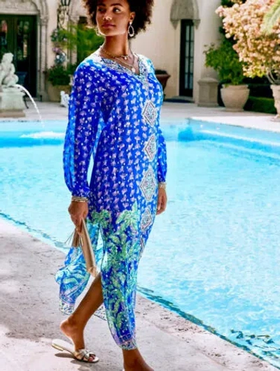 Pre-owned Lilly Pulitzer Jupiter Silk Maxi Caftan Blue Fan Favorite $548 S/m, L/xl In Multicolor