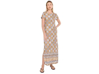 Lilly Pulitzer Kaden Upf 50+ Maxi Women's Dress Iced Latte Cheetah Checks Engineered Chillylilly: Sm In White
