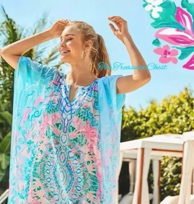 Pre-owned Lilly Pulitzer Kassandra Maxi Caftan Hot Tamale ? Size L/xl ? In Multicolor