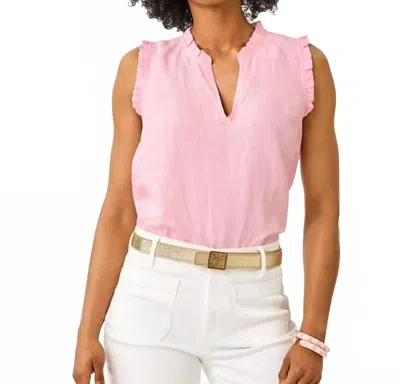 Lilly Pulitzer Kavalla Sleeveless Ruffle Top In Conch Shell Pink X Resort White