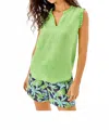 Lilly Pulitzer Kavalla Sleeveless Ruffle Top In Crocodile Green X Resort White In Multi