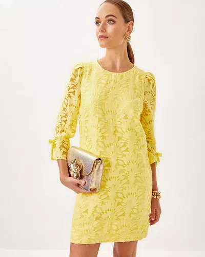 Lilly Pulitzer Kavianna Dress In Finch Yellow Stacked Palm Burnout