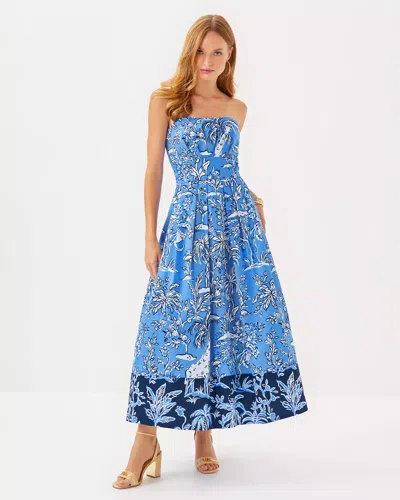 Lilly Pulitzer Kenni Midi Dress In Sunwashed Blue Oversized Tall Tales Engineered Woven Dr