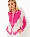 Lilly Pulitzer Kiran Button Down Top In Passion Fruit Pink Jungle Escape Engineered Woven Top