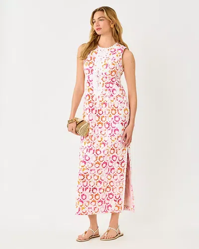 Lilly Pulitzer Kitt Maxi Shift Dress In Resort White Pansy Fansy In Pink