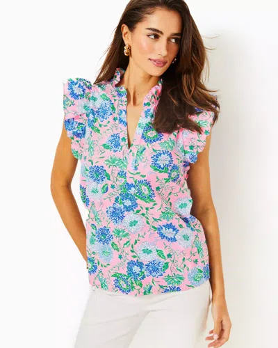 Lilly Pulitzer Klaudie Ruffle Sleeve Cotton Top In Conch Shell Pink Rumor Has It